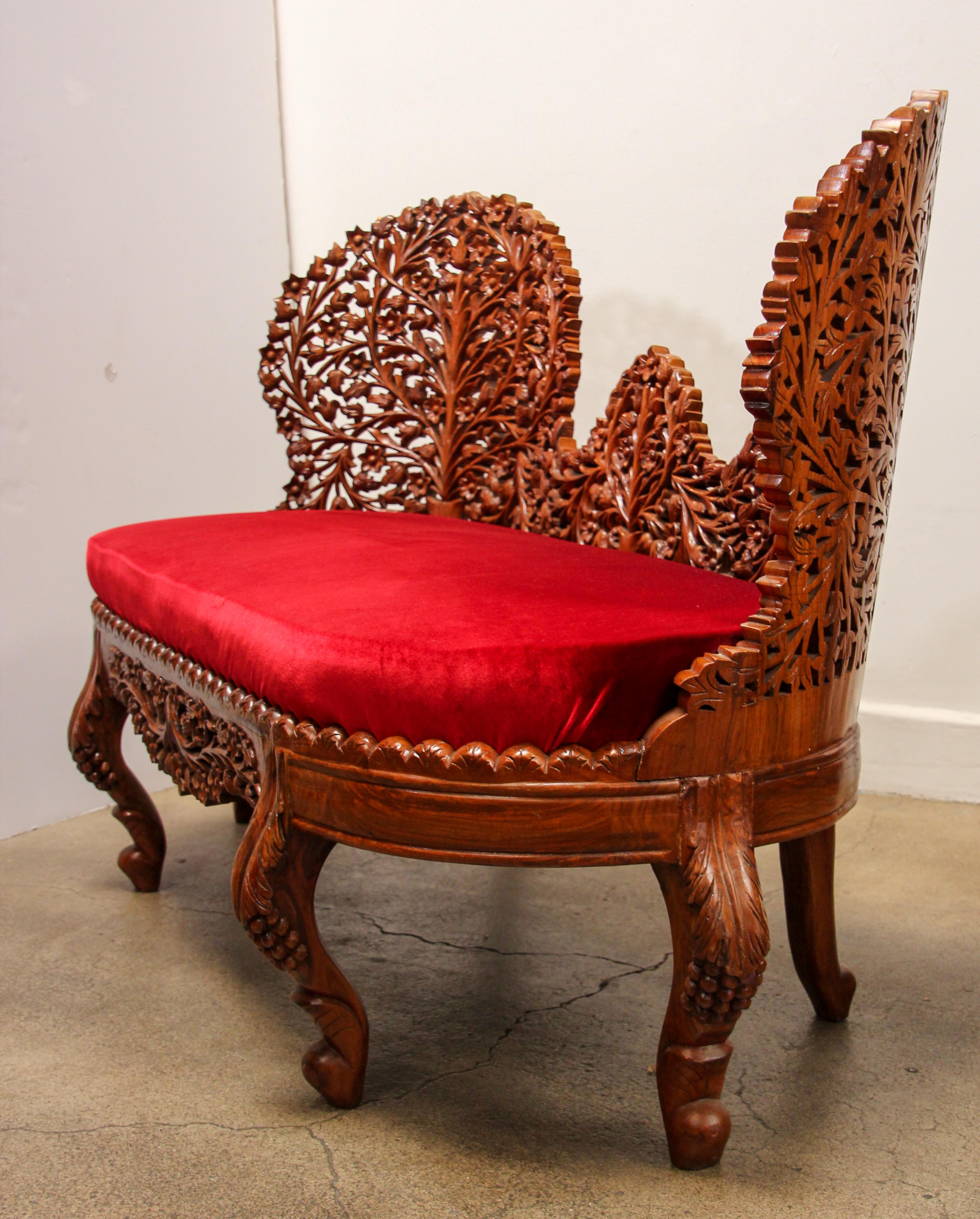 Anglo-Raj Settee with Open Back Hand Carved Tree of Life Back For Sale 4