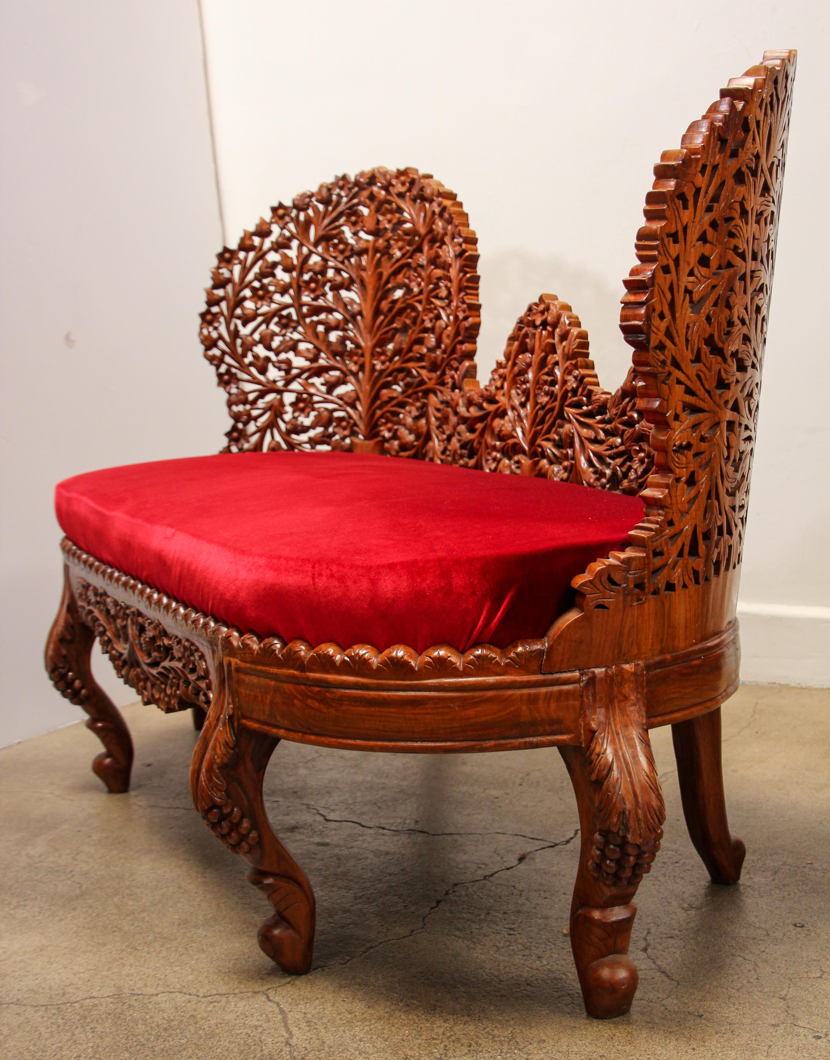 Anglo-Raj Settee with Open Back Hand Carved Tree of Life Back For Sale 5