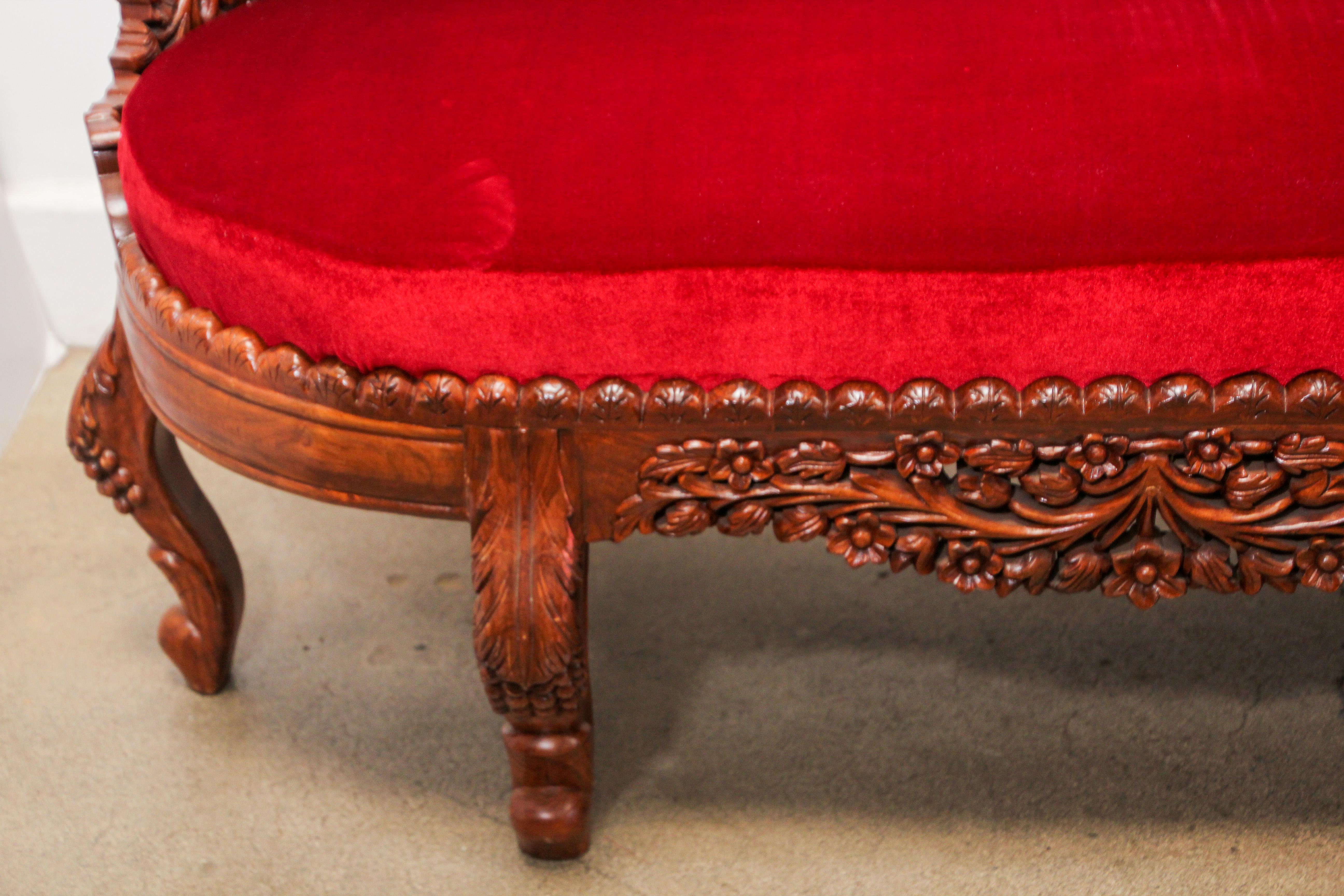 Indian Anglo-Raj Settee with Open Back Hand Carved Tree of Life Back For Sale