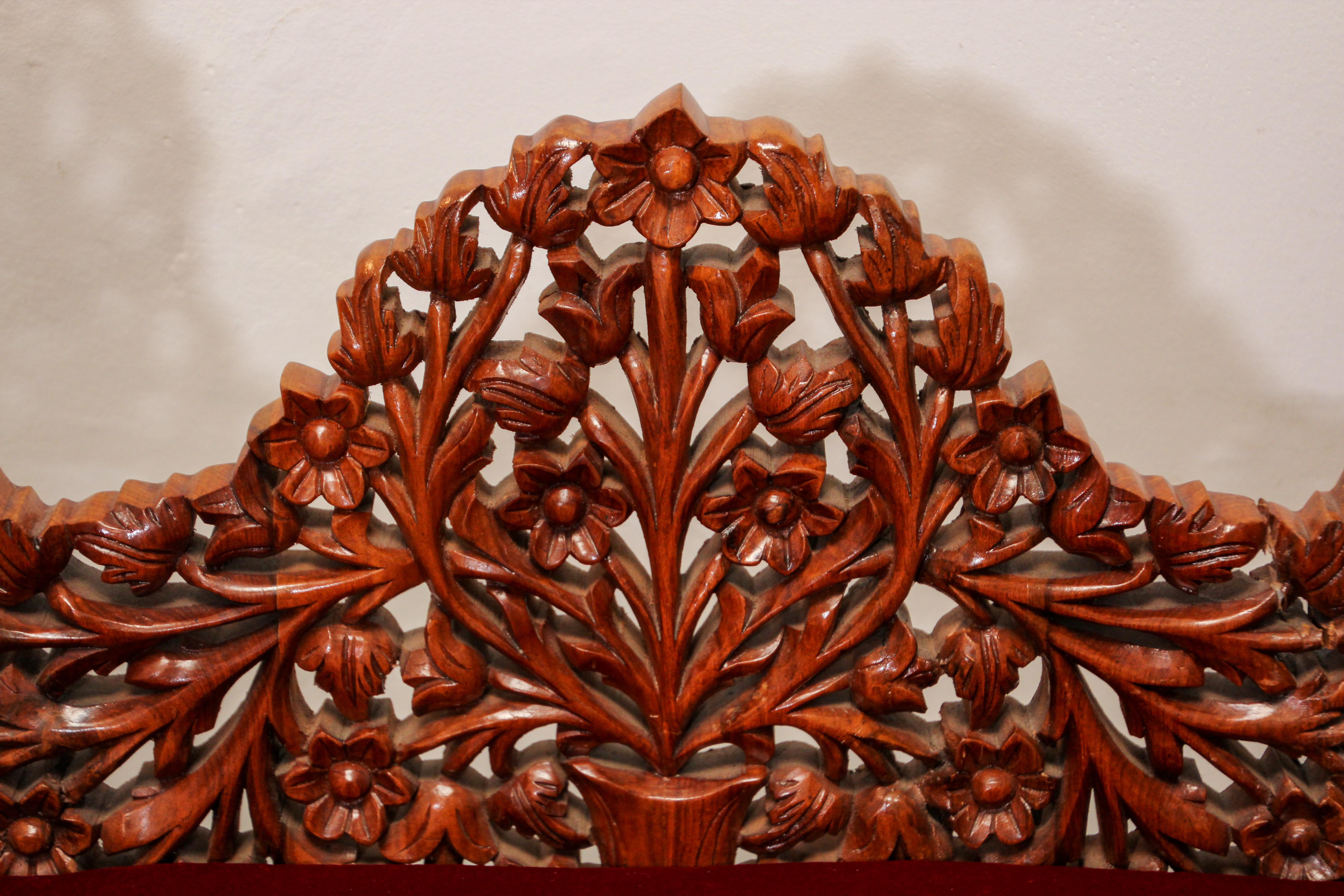 Wood Anglo-Raj Settee with Open Back Hand Carved Tree of Life Back For Sale