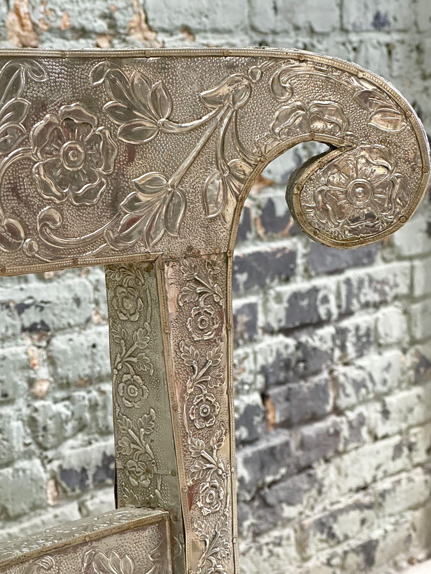 Anglo Raj Style-Indian Hammered Silver Wrap Dining Chairs w/Hair on Hide, 1950 For Sale 6