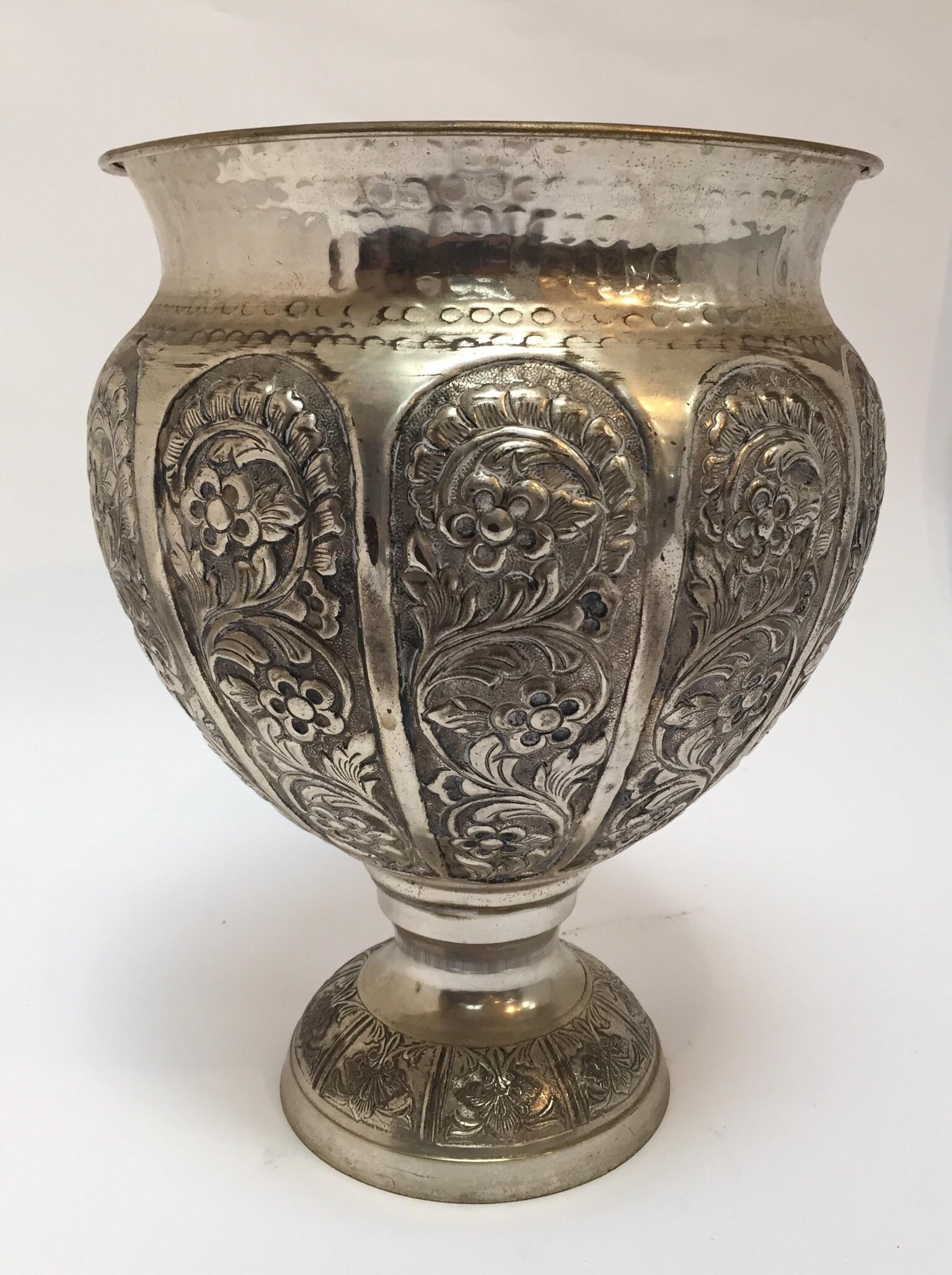 Indian Anglo-Raj Style Silvered Footed Vase For Sale