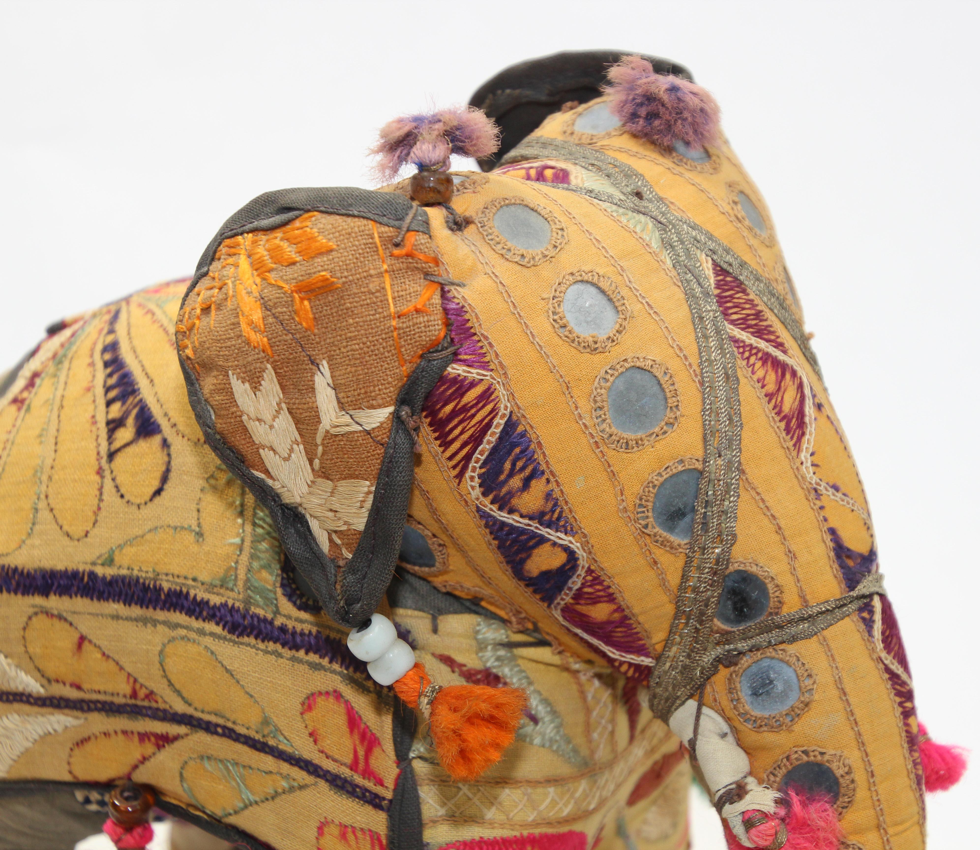 Anglo Raj Vintage Hand-Crafted Stuffed Cotton Embroidered Elephant, India, 1950 For Sale 6