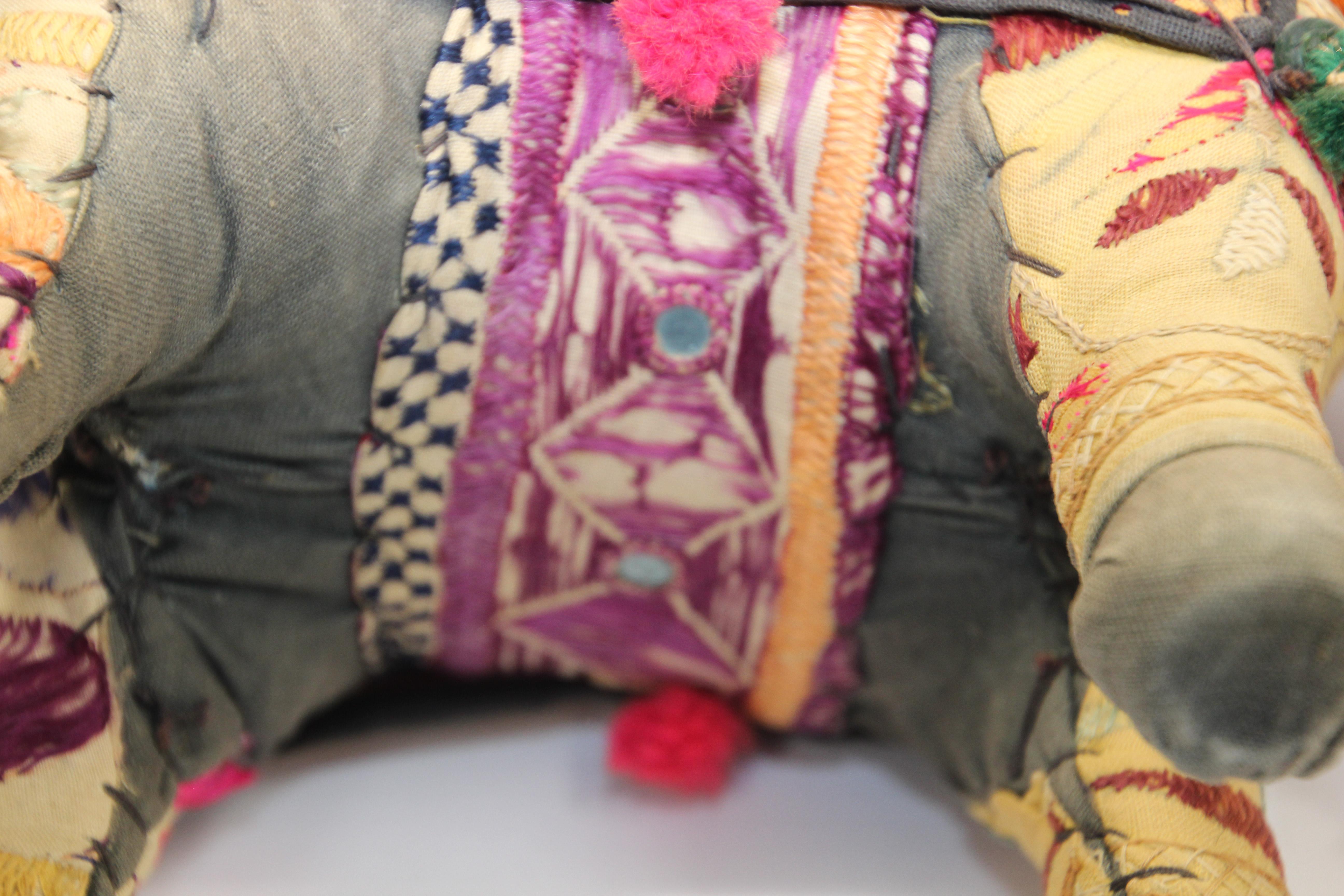 Anglo Raj Vintage Hand-Crafted Stuffed Cotton Embroidered Elephant, India, 1950 9