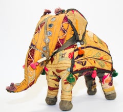 Anglo Raj Vintage Hand-Crafted Stuffed Cotton Embroidered Elephant, India, 1950