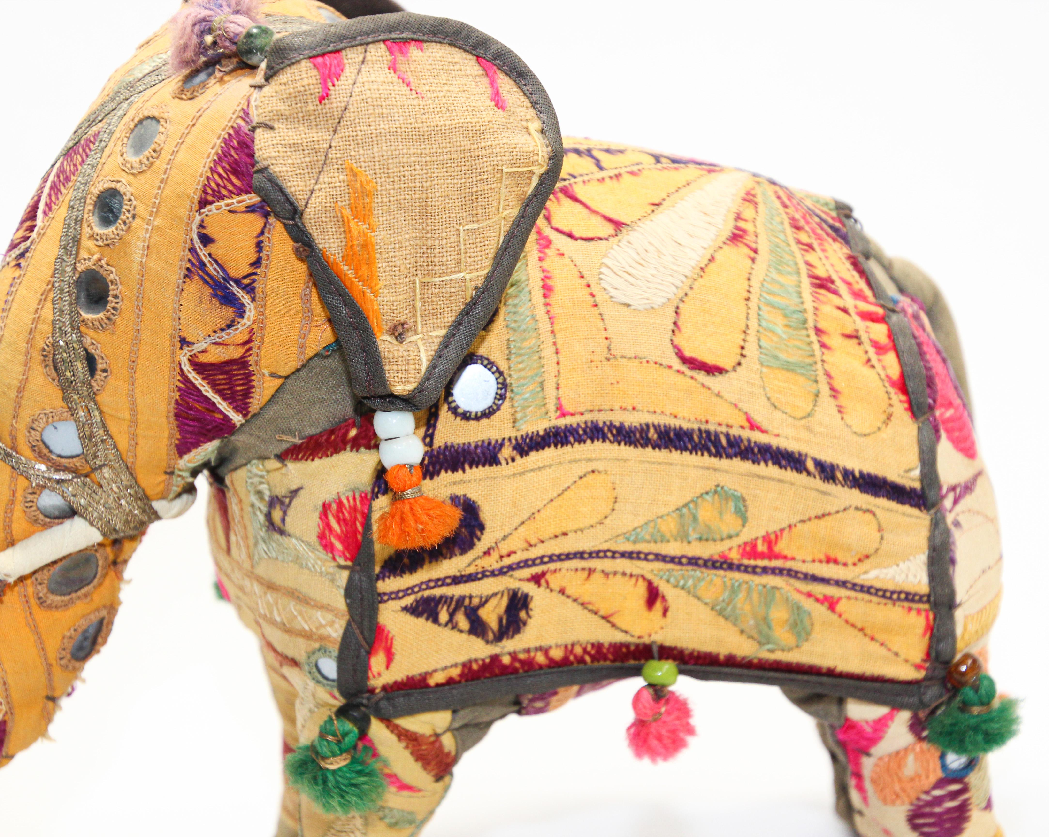 20th Century Anglo Raj Vintage Hand-Crafted Stuffed Cotton Embroidered Elephant, India, 1950 For Sale