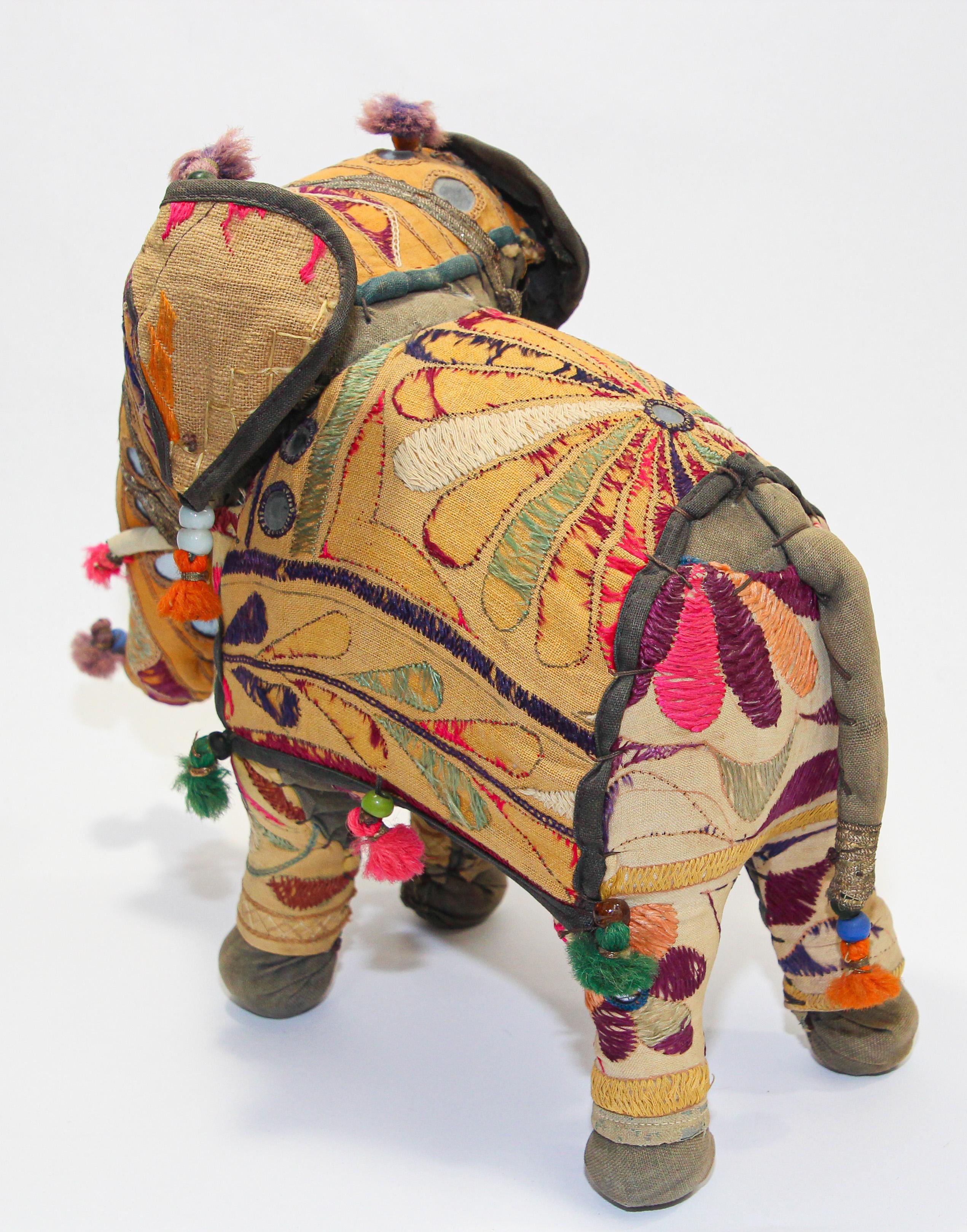 Fabric Anglo Raj Vintage Hand-Crafted Stuffed Cotton Embroidered Elephant, India, 1950 For Sale