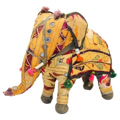 Anglo Raj Antique Hand-Crafted Stuffed Cotton Embroidered Elephant, India, 1950