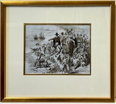 Los Padres Peregrinos Plymouth Rock Dibujo a Pluma y Tinta Figuras y Animales Costa