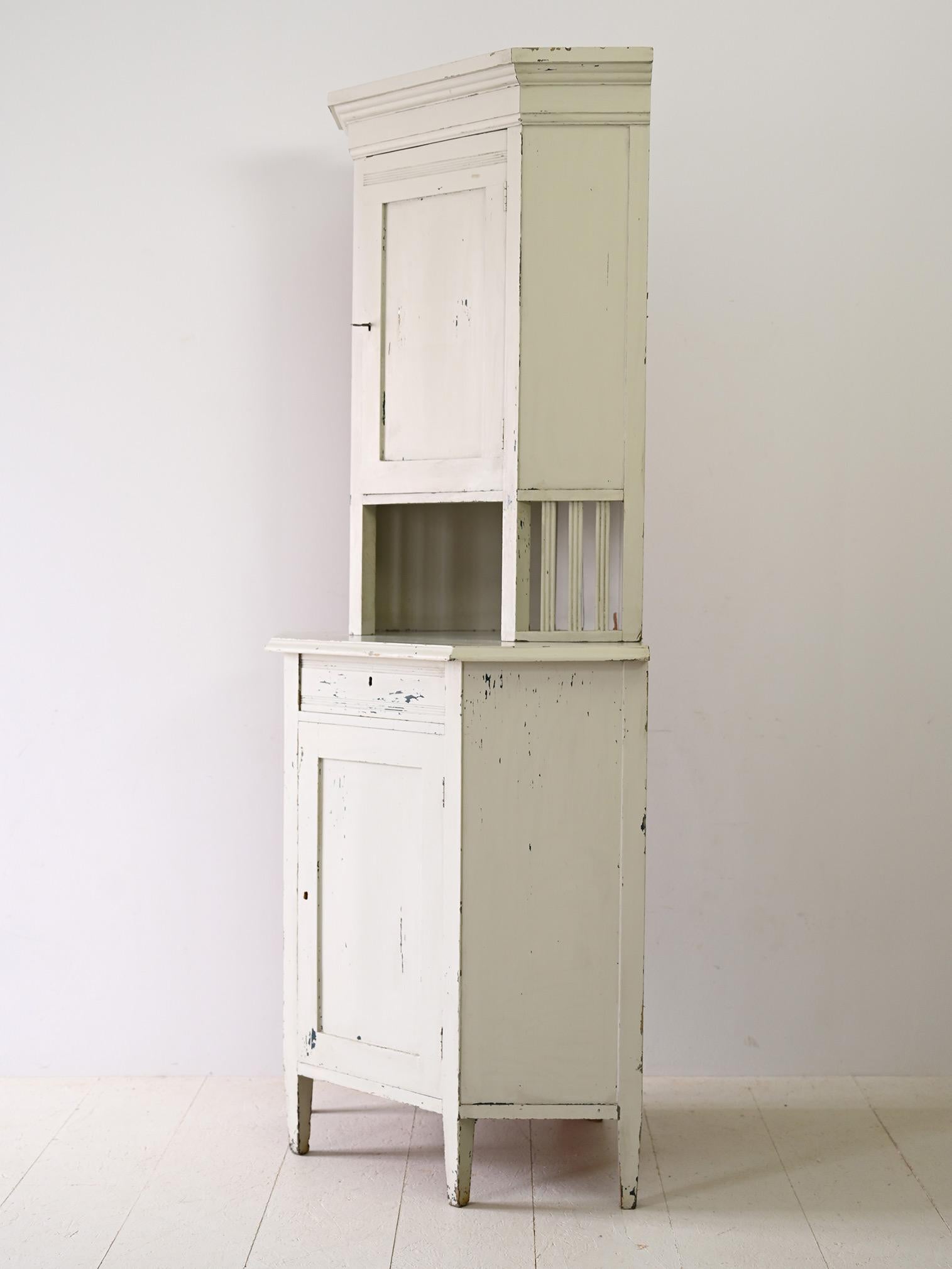 Wood Scandinavian white corner unit For Sale