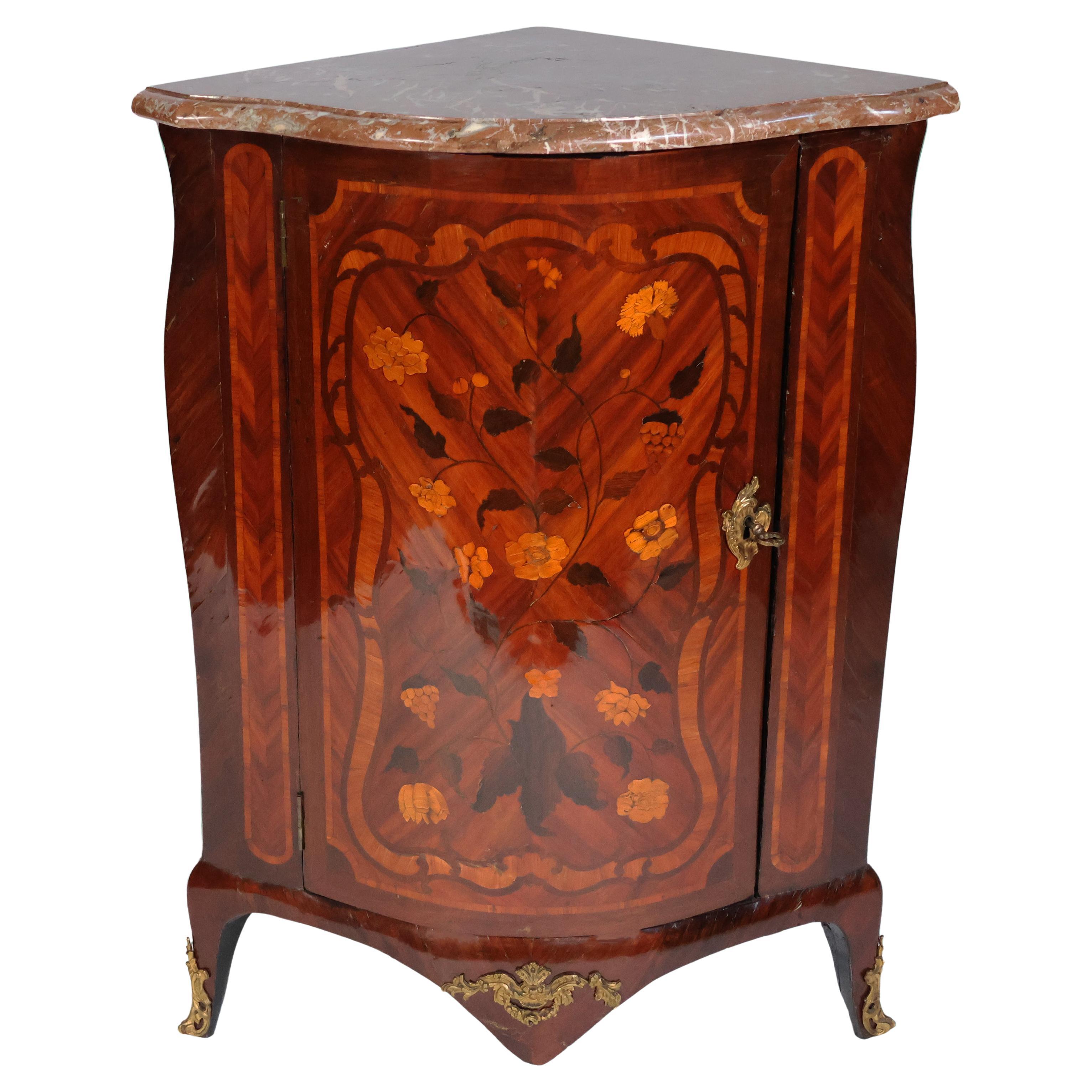 Corner cabinet with floral pattern inlay, Mathieu Criard, France, 18th century