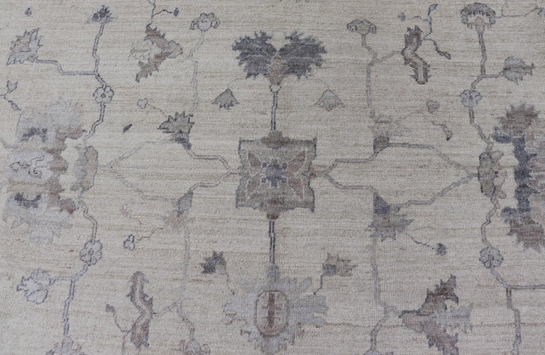 Angora AllOver Design Oushak Turkish Rug in Shades of Gray, Ivory