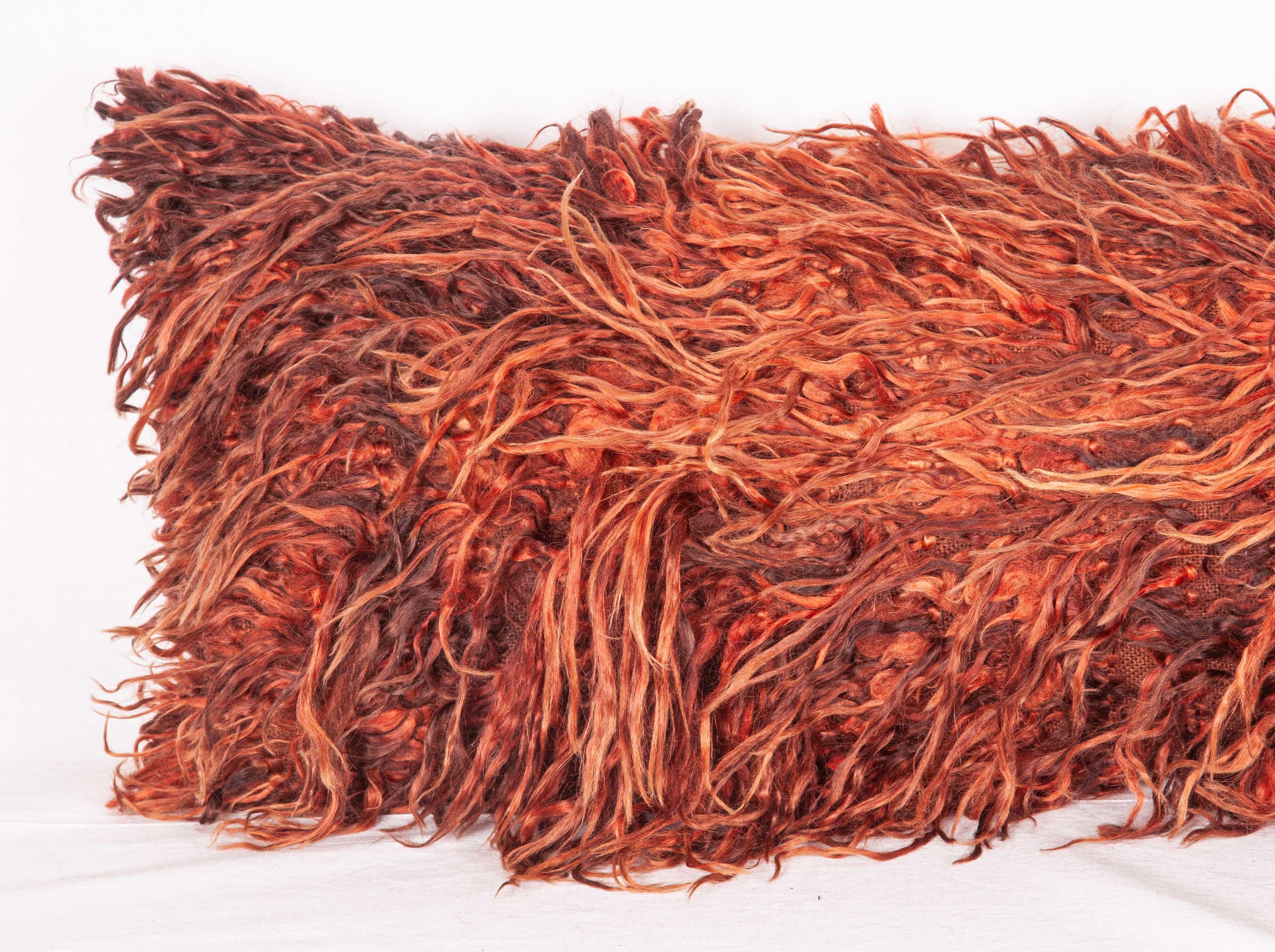 Hand-Knotted Angora Lumbar Pillow Case Fashioned from a Mid-20th Century Filikli Rug