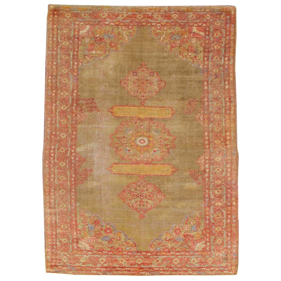 Angora Oushak Rug with Saffron Yellow Field For Sale at 1stDibs