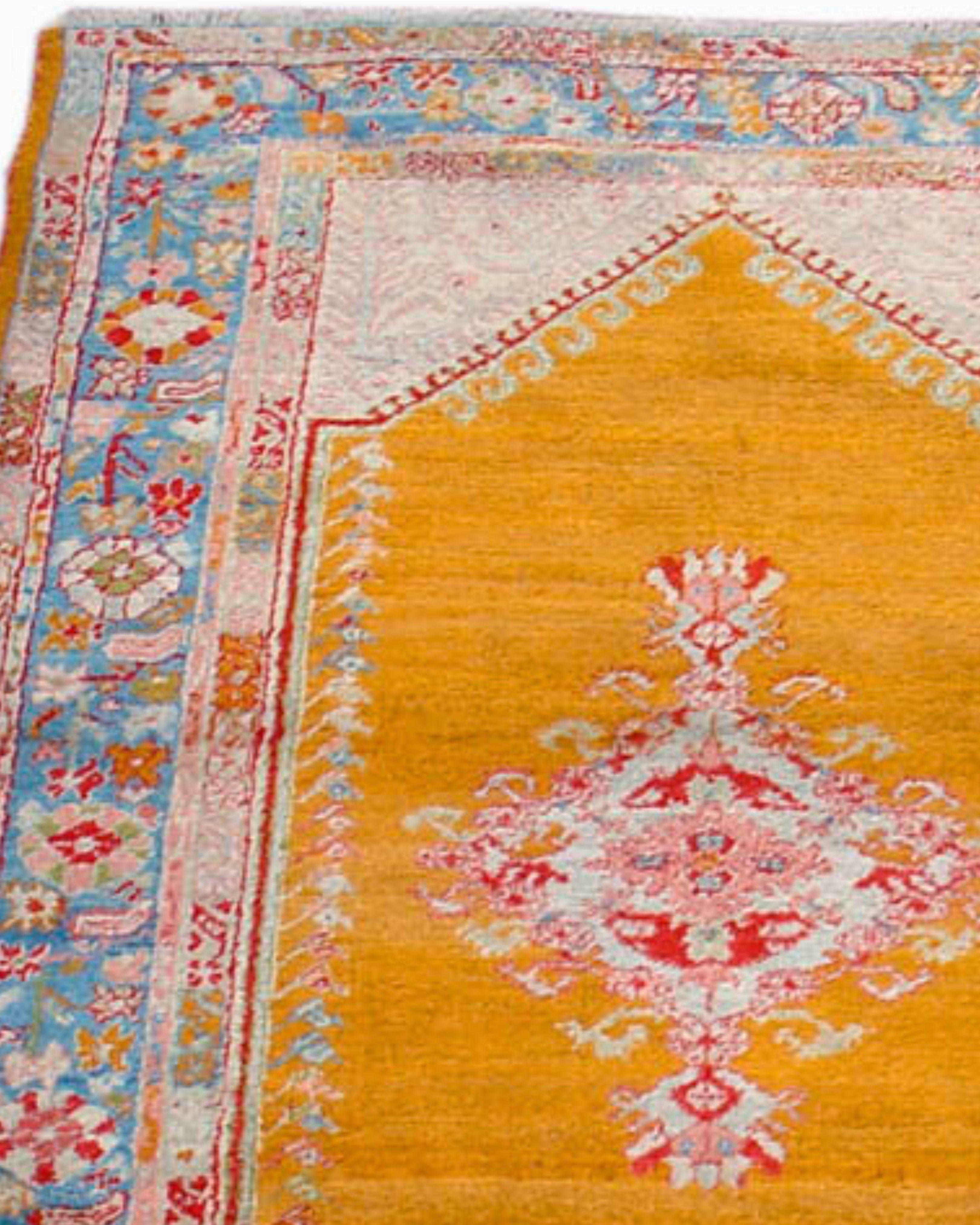 Antique Angora Oushak Rug with Saffron Yellow Field, Late 19th Century In Excellent Condition For Sale In San Francisco, CA