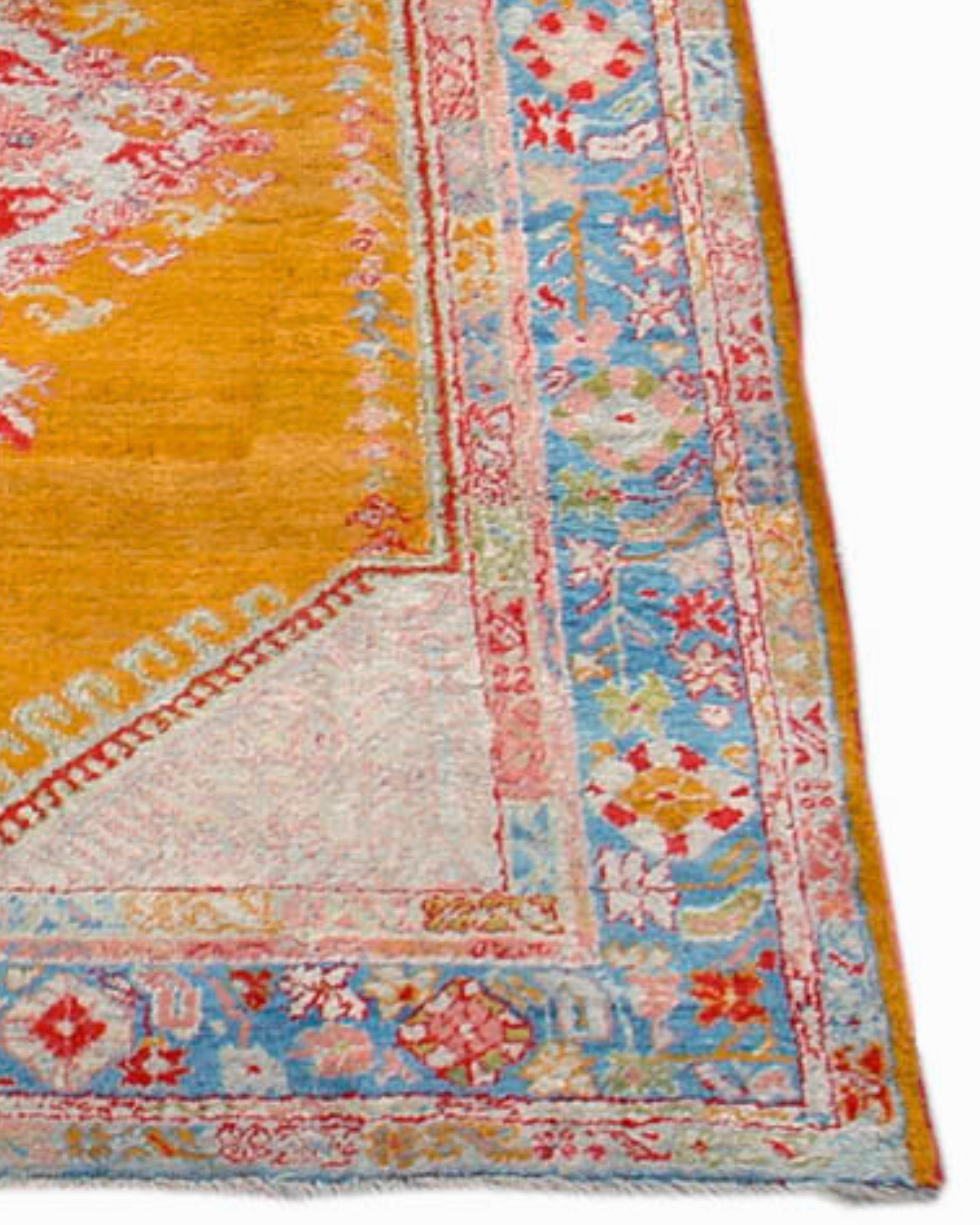 Antique Angora Oushak Rug with Saffron Yellow Field, Late 19th Century For Sale 1
