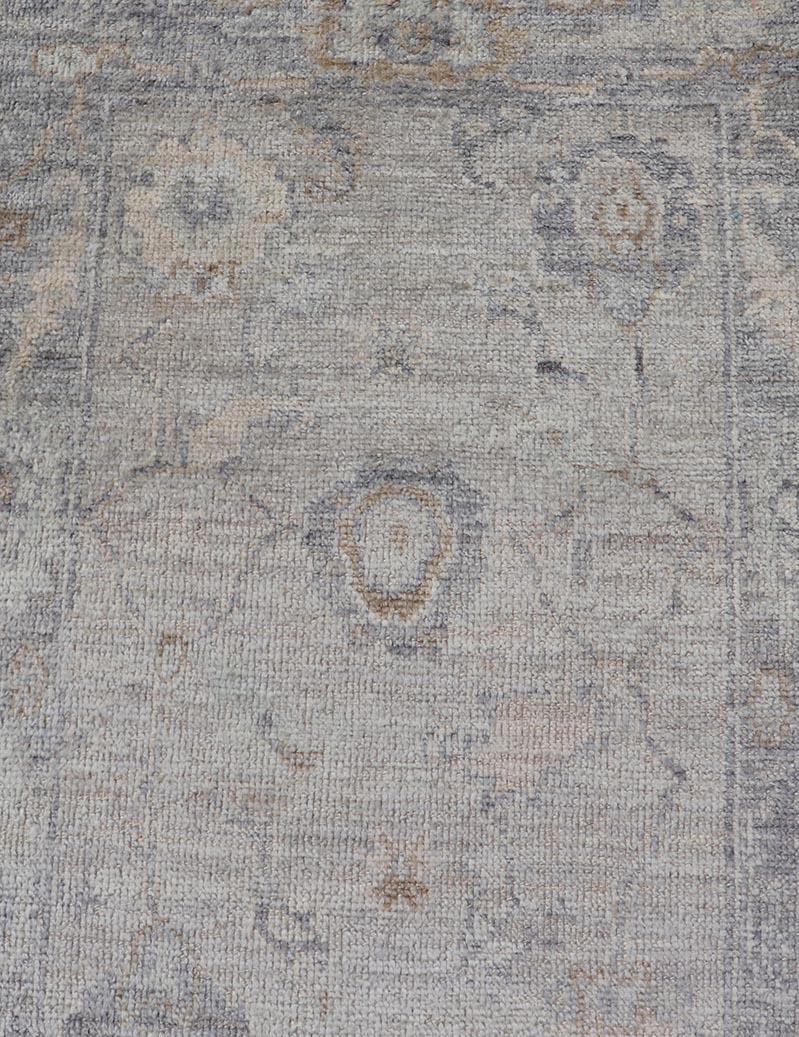 Hand-Knotted Angora Oushak Turkish Rug in Cream, Silver, Gray, and Shades of Light Grey