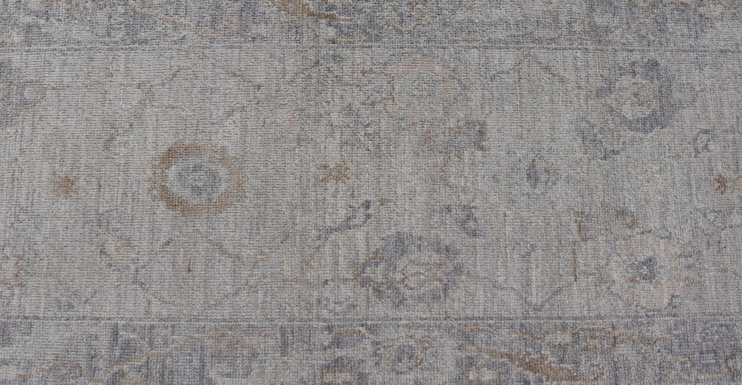 Angora Oushak Turkish Rug in Cream, Silver, Gray, and Shades of Light Grey 1