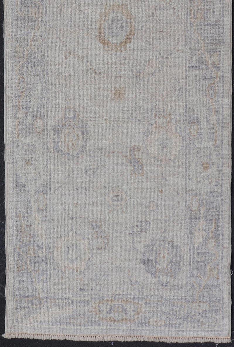 Angora Oushak Turkish Rug in Cream, Silver, Gray, and Shades of Light Grey 2