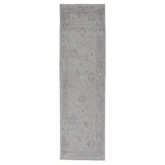 Angora Oushak Turkish Rug in Cream, Silver, Gray, and Shades of Light Grey