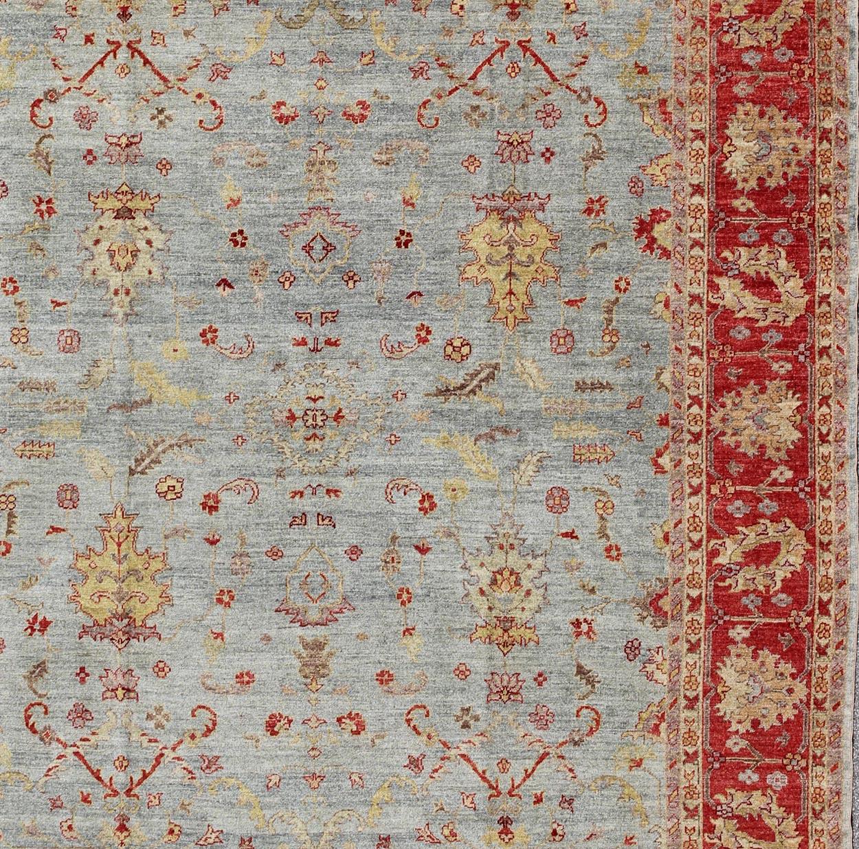 Angora Turkish Oushak Rug in Raspberry Red, Light Blue, Light Green & Butter. Angora collection is the finest Oushak reproductions. Keivan Woven Arts/ Rug/AN-113926, Reproduction Angora Oushak.

Measures:12'4 x 13'11    

From our Angora Collection,