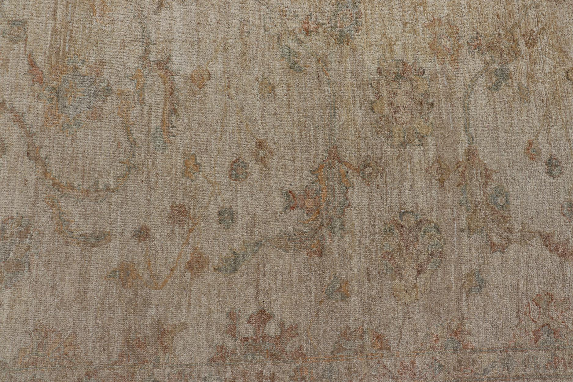 Angora Oushak Turkish Rug in Shades of Cream, Lt Green 12'9 x 13'6 4