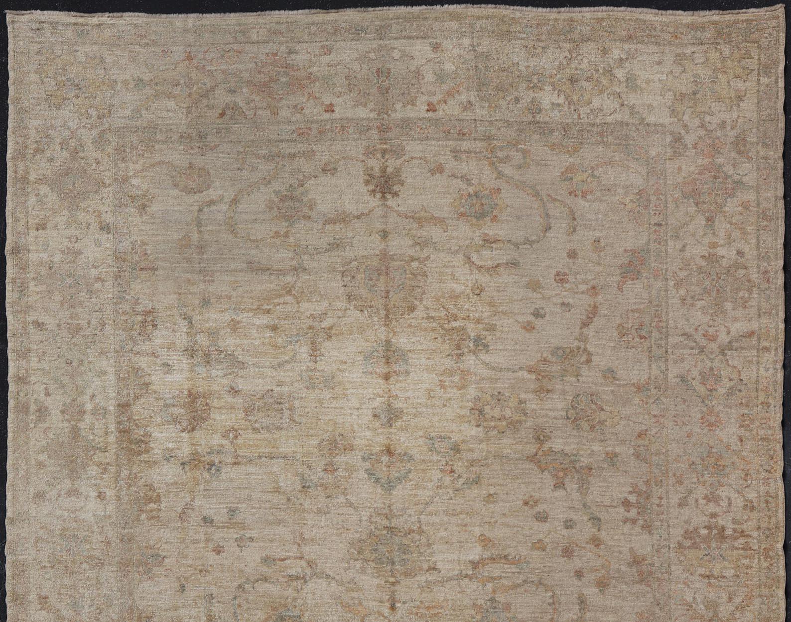 Angora Oushak Turkish Rug in Shades of Cream, Lt Green 12'9 x 13'6 5
