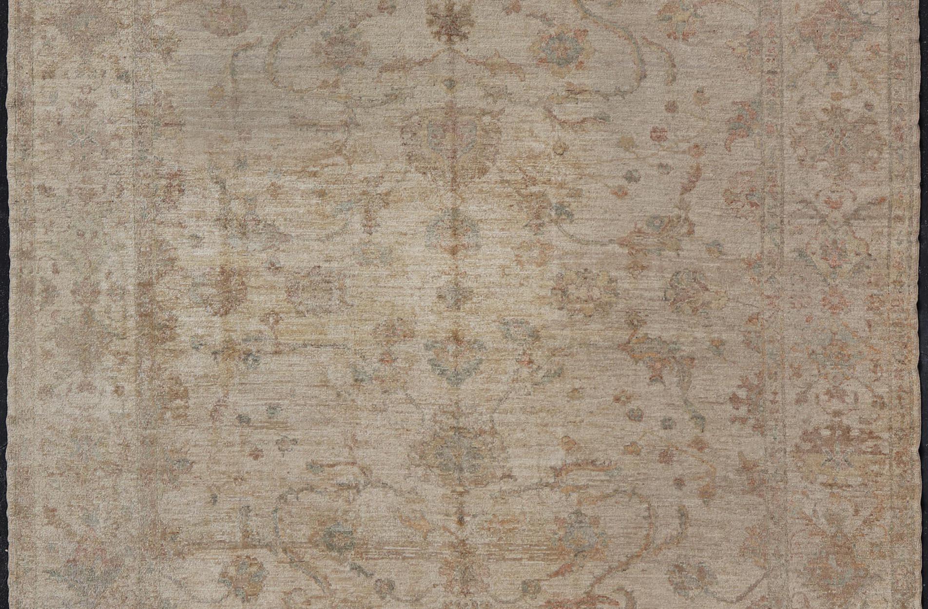 Angora Oushak Turkish Rug in Shades of Cream, Lt Green 12'9 x 13'6 6