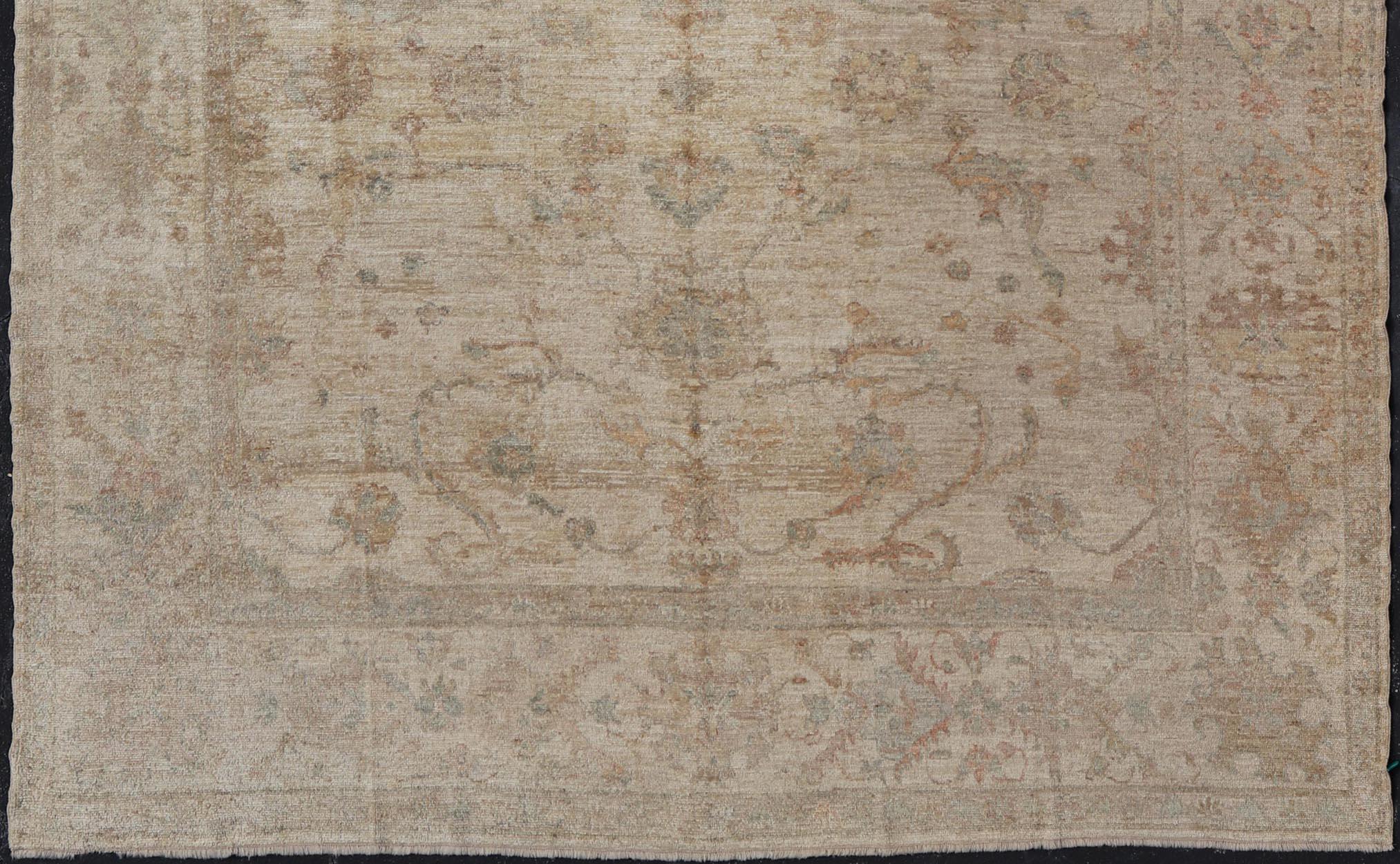Angora Oushak Turkish Rug in Shades of Cream, Lt Green 12'9 x 13'6 7