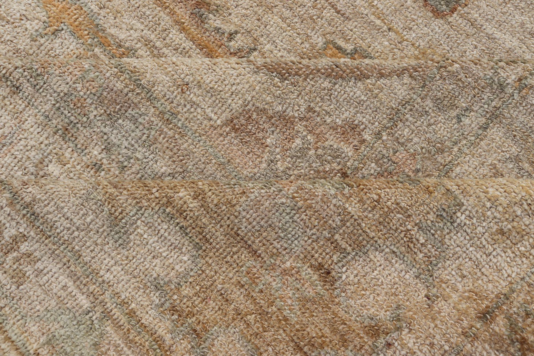 Angora Oushak Turkish Rug in Shades of Cream, Lt Green 12'9 x 13'6 9