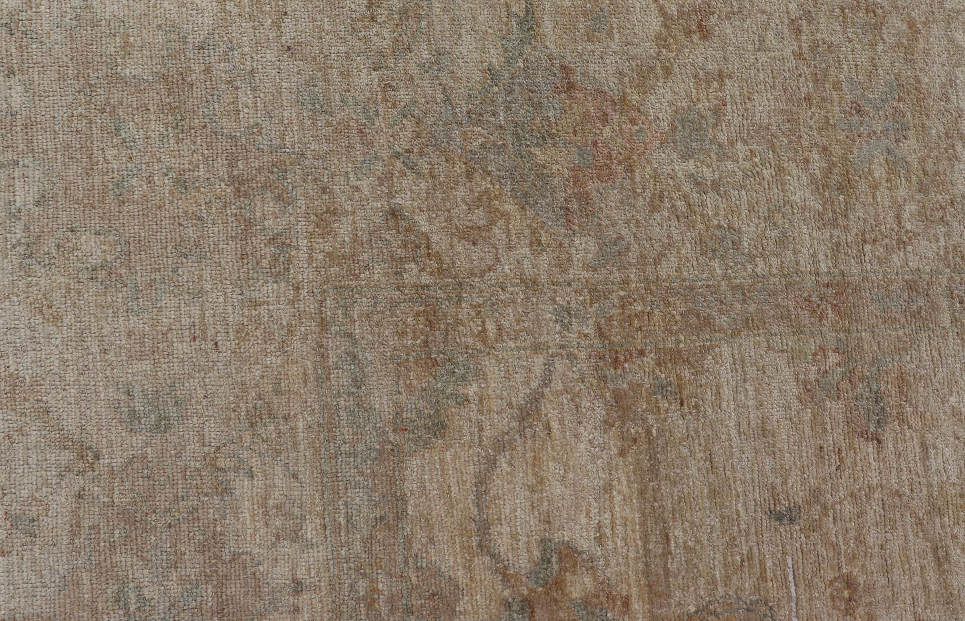 Angora Oushak Turkish Rug in Shades of Cream, Lt Green 12'9 x 13'6 1