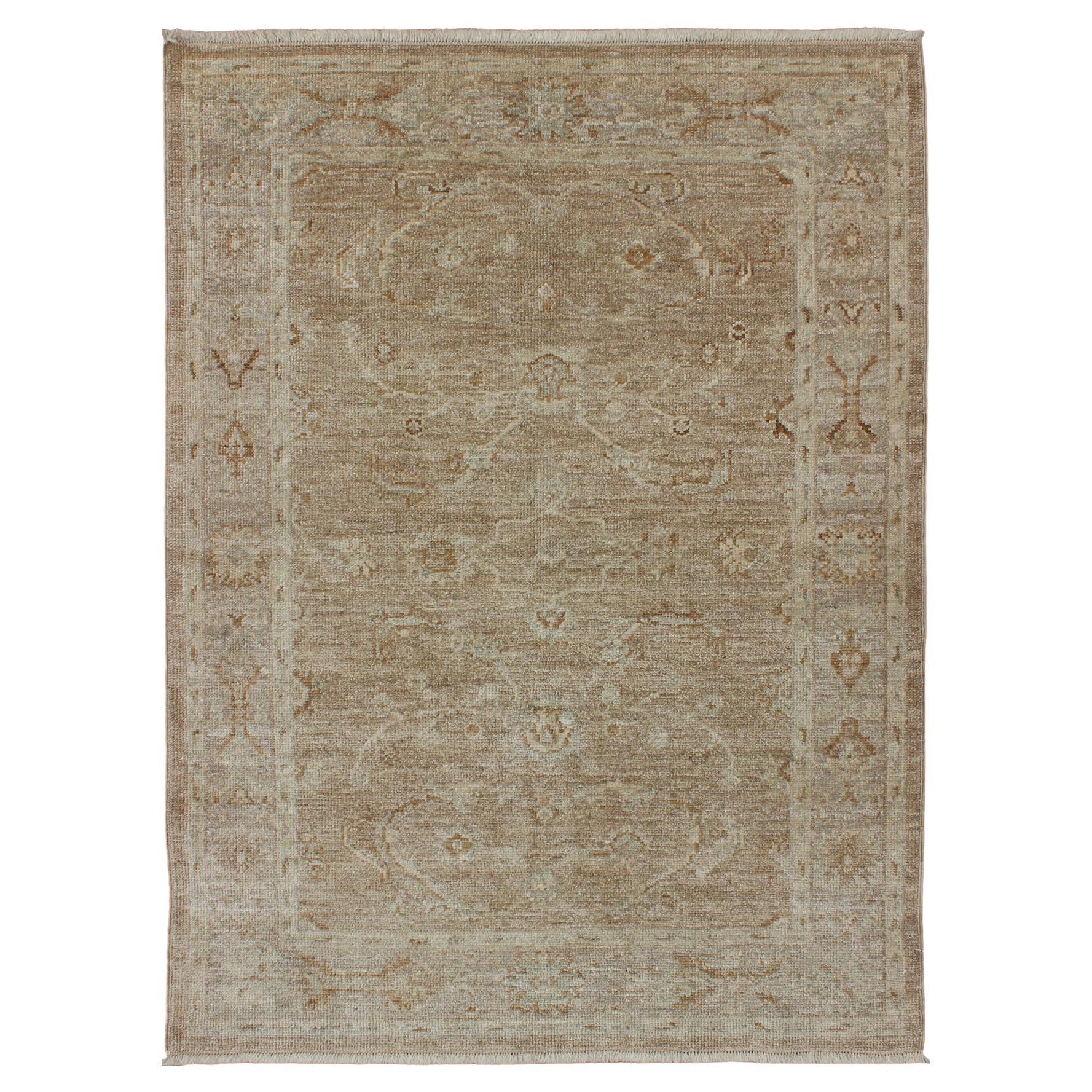 Angora Oushak Turkish Rug in Warm Colors by Keivan Woven Arts  4'1 x 5'8 For Sale