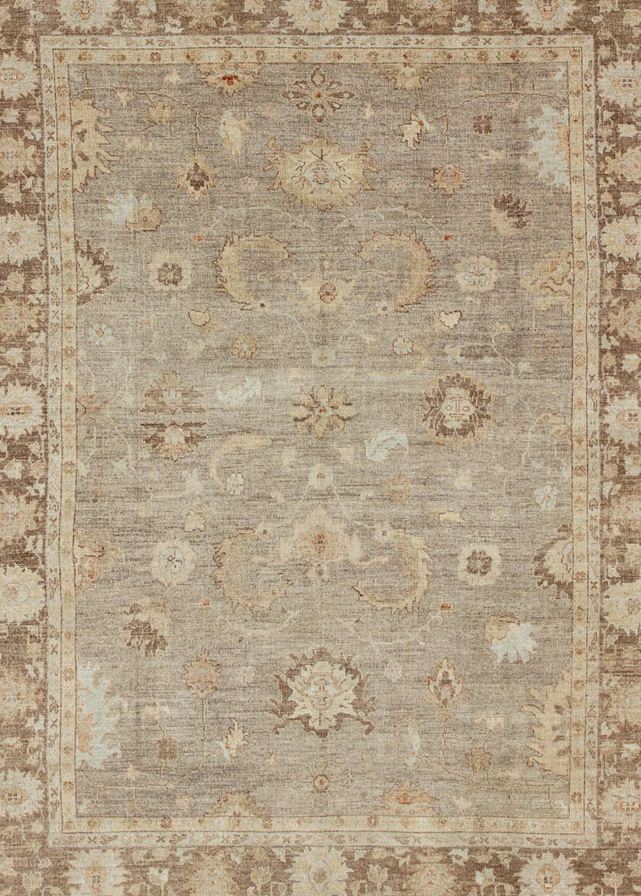 Angora Oushak Turkish rug in warm colors of taupe, gray, brown, cream, Angora Oushak rug from Turkey, rug AN-108396, country of origin / type: Turkey / Angora Oushak.

This beautiful neutral color oushak is made with a combination of angora and old