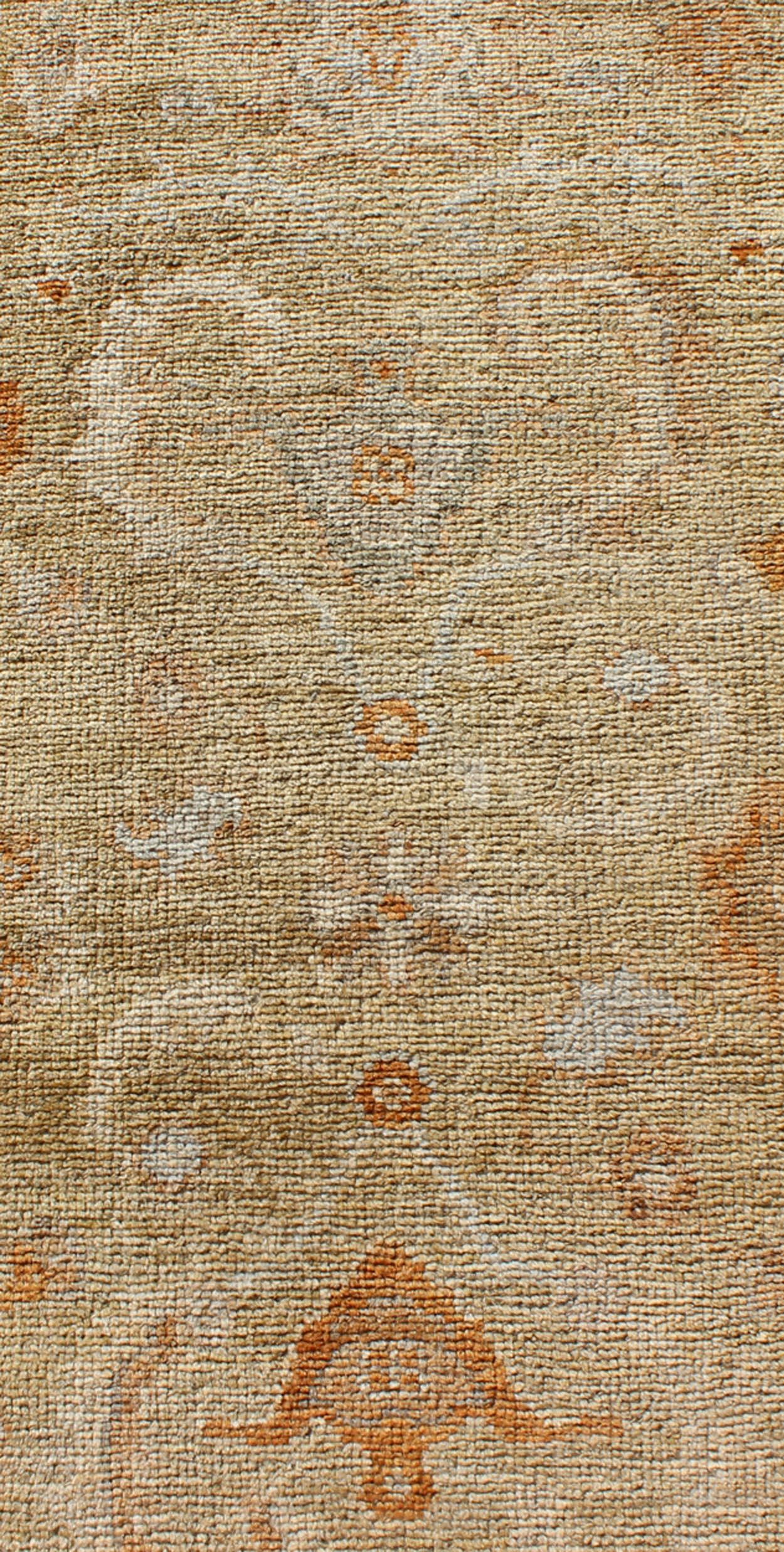 20th Century Angora Oushak Turkish Runner with Classic Design in Gold Background For Sale