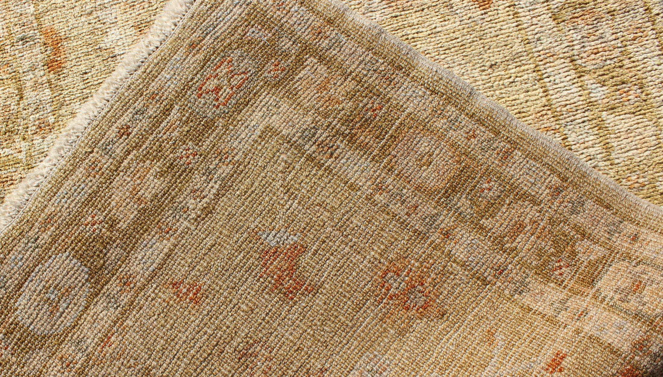 Angora Oushak Turkish Runner with Classic Design in Gold Background For Sale 1