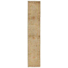 Vintage Angora Oushak Turkish Runner with Classic Design in Gold Background