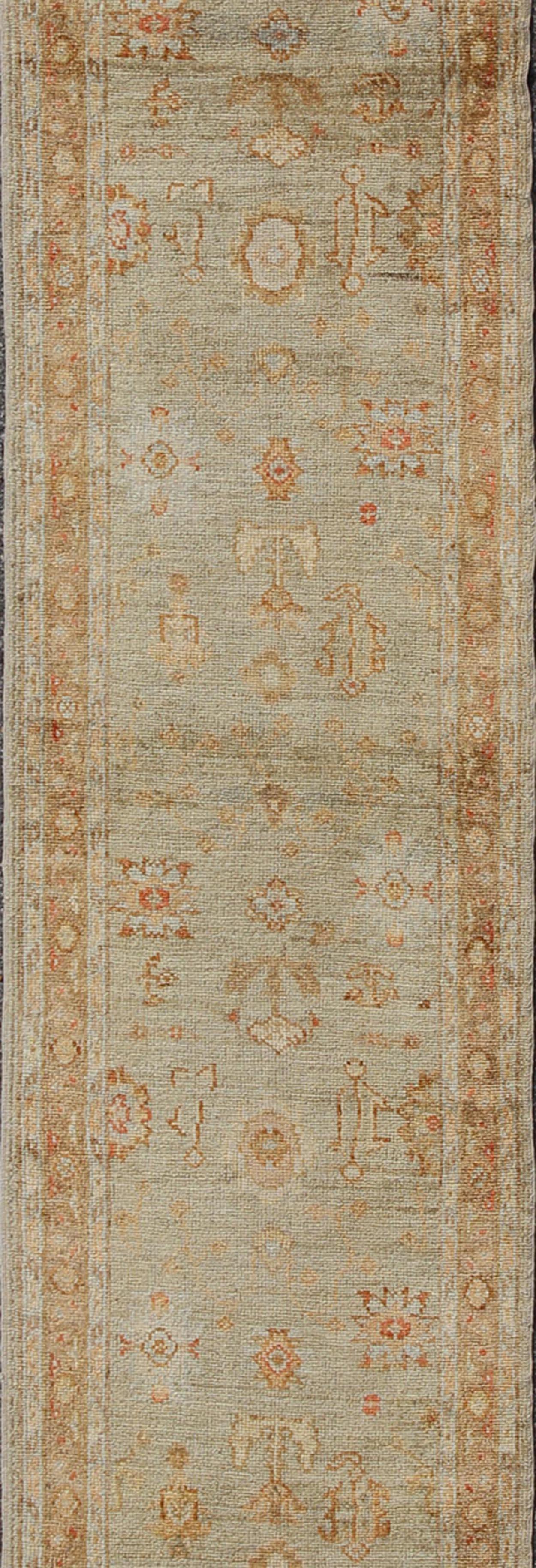 Turkish Angora Oushak runner with traditional and elegant traditional medallion design, rug AN-97757, country of origin / type: Turkey / Oushak

This traditional Oushak runner from Turkey features a subdued, color palette and an elegant design,