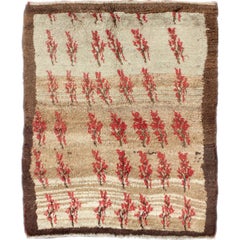 Angora Tulu Carpet with All-Over Floral Design in Red, Taupe and Chocolate Brown