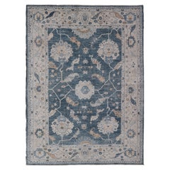 Angora Turkish Oushak by Keivan Woven Arts Floral Design in Blue's