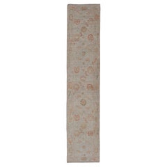 Angora Turkish Oushak Floral Runner in Cream with Pops of Orange, Green and Blue