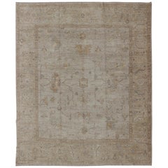 Angora Turkish Oushak Large Rug with All-Over Design in Light Neutral Colors