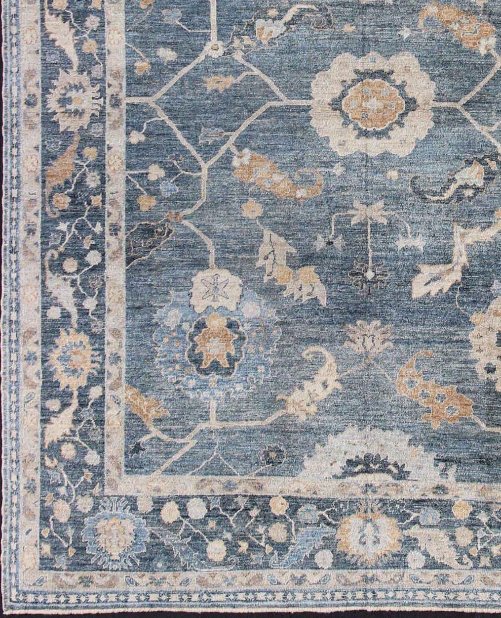 Blue Angora Oushak rug from Turkey, rug an-134596, country of origin / type: Turkey / Angora Oushak.

From our Angora collection, this piece is made with a combination of angora and old wool. Featuring all organic materials, the Angora collection is