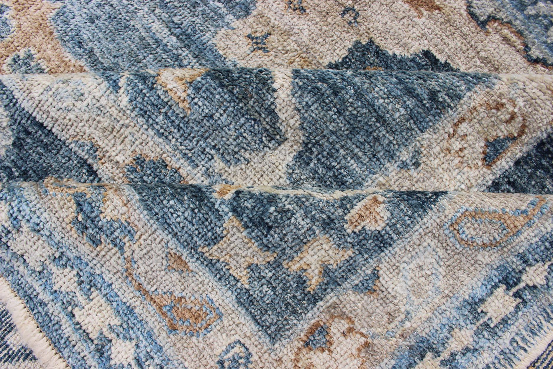 Angora Turkish Oushak Rug in Blue  In Excellent Condition In Atlanta, GA