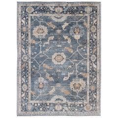 Angora Turkish Oushak Rug in Blue 