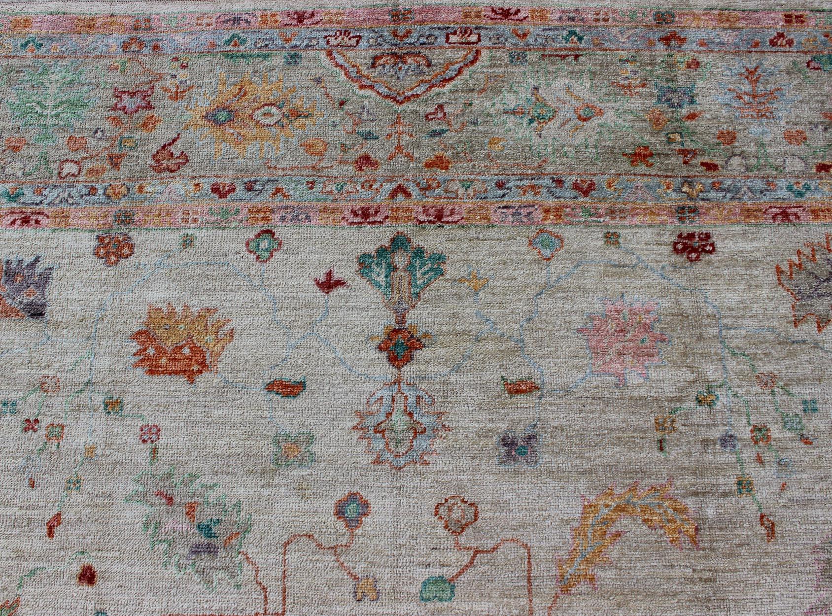 Angora Turkish Oushak Rug in Colorful Palette For Sale 3