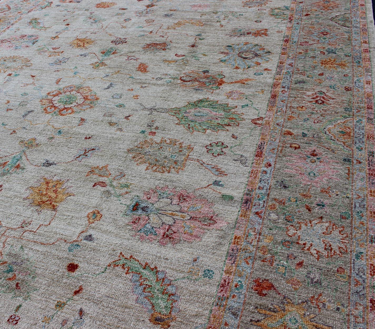 Contemporary Angora Turkish Oushak Rug in Colorful Palette For Sale