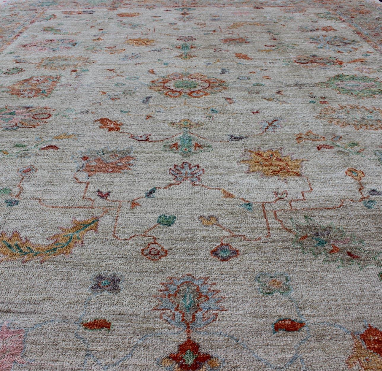 Angora Turkish Oushak Rug in Colorful Palette For Sale 1