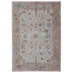 Angora Turkish Oushak Rug in Colorful Palette