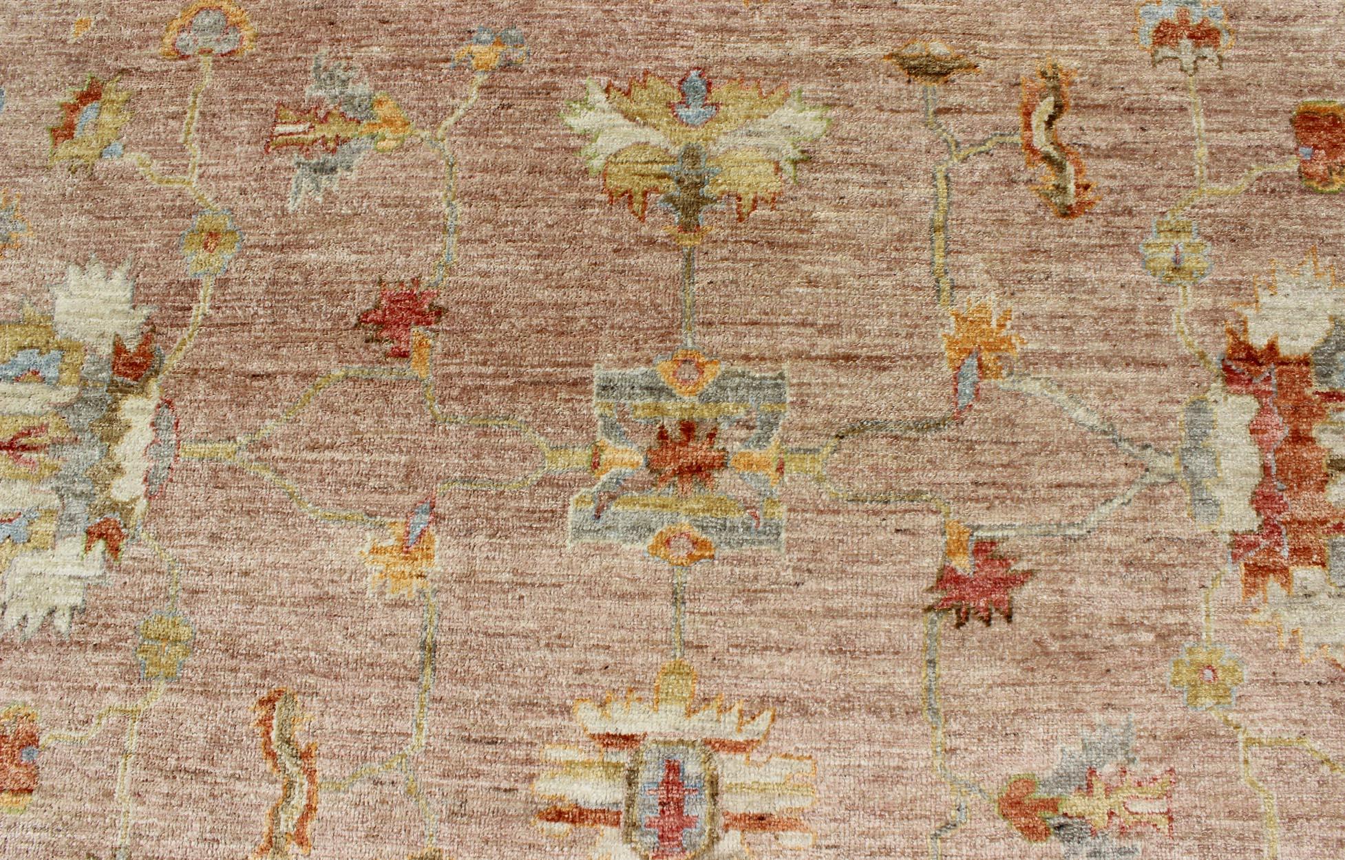 Grand tapis turc Oushak en angora rose poussiéreux de Keivan Woven Arts 11' 8
