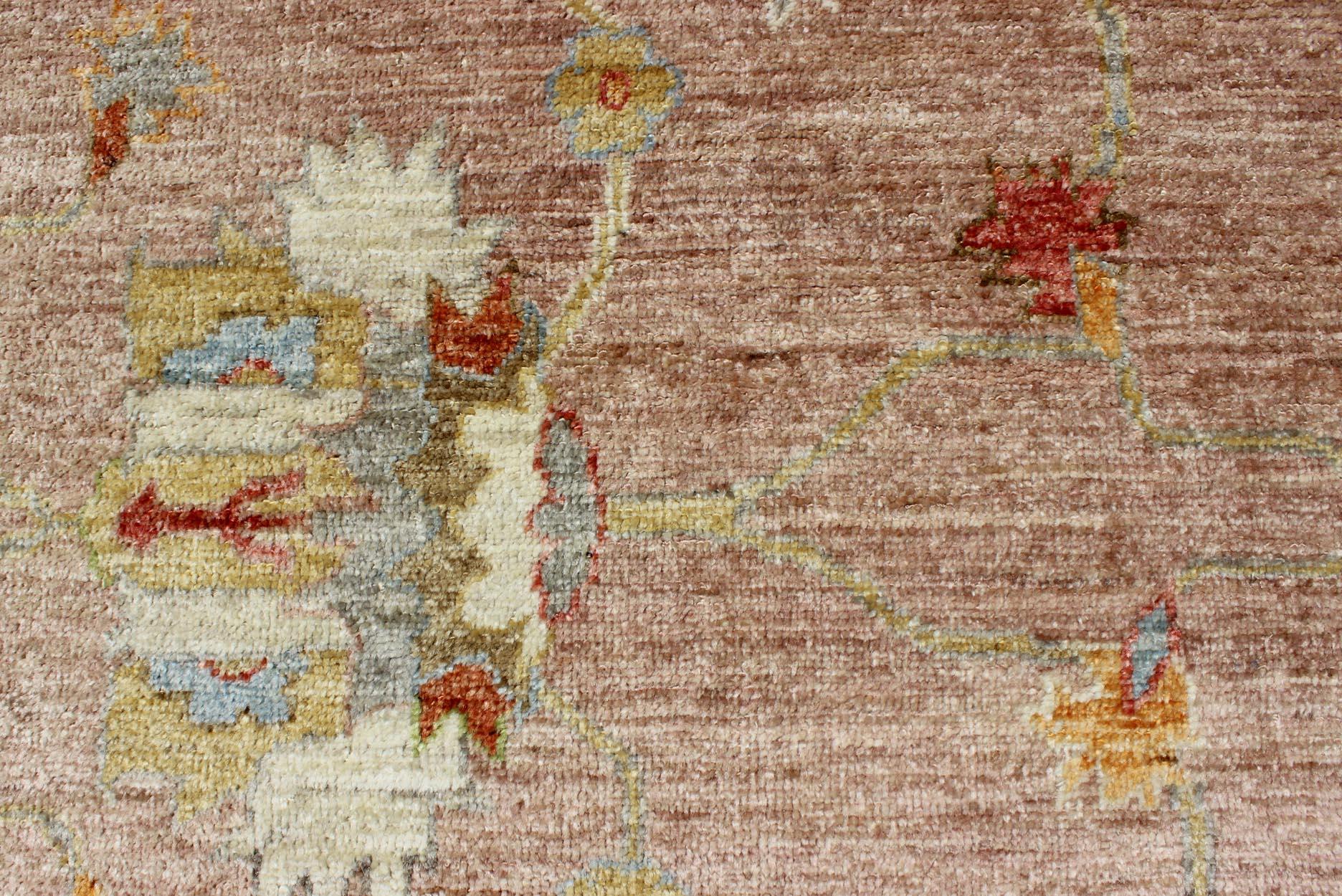 Grand tapis turc Oushak en angora rose poussiéreux de Keivan Woven Arts 11' 8